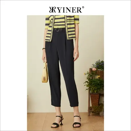 YINER音儿女装2022夏季西装裤薄款休闲直筒裤商品大图