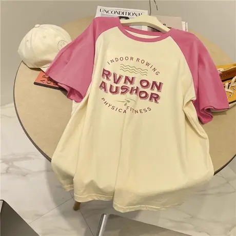 纯棉早春夏装T恤短袖女韩版宽松显瘦百搭撞色插肩半袖上衣ins潮牌商品大图