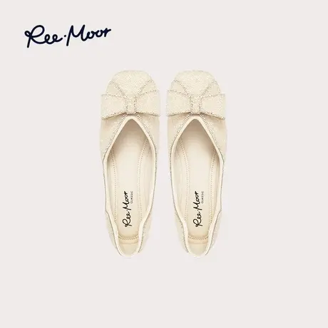 REEMOOR睿慕25年春新款水钻单鞋方头浅口蝴蝶结平底鞋婚鞋船鞋女图片