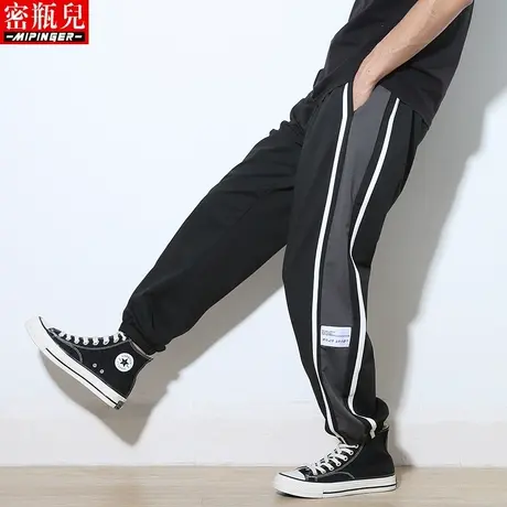 密瓶儿加绒潮牌休闲裤男宽松秋冬季男士大码胖子韩版运动裤裤子男商品大图