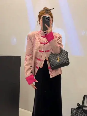 新中式水墨印花国风外套女2024春季新款百搭立领拼接袖盘扣上衣潮商品大图