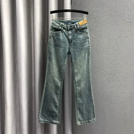 欧货韩版微喇裤女24春夏新款个性贴布高腰显瘦百搭牛仔喇叭长裤潮图片