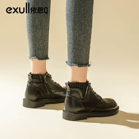 依思q短靴女2023年鞋子女秋冬款加绒靴子洋气马丁靴女靴皮鞋女鞋商品大图