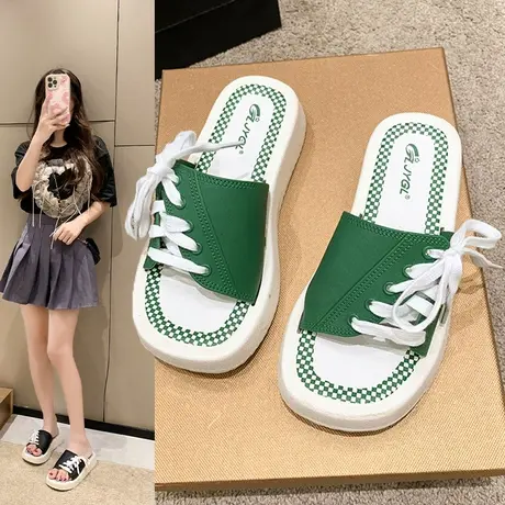 拖鞋外穿女夏季韩版海边沙滩一字拖厚底踩屎感女式凉拖鞋舒适居家商品大图