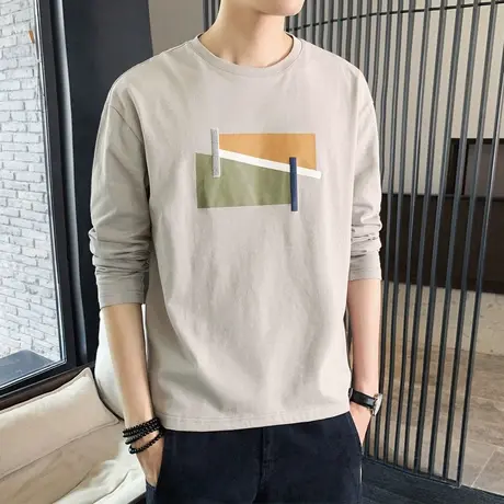 长袖t恤男士春秋季上衣棉感内搭打底衫卫衣潮流宽松大码男装衣服商品大图