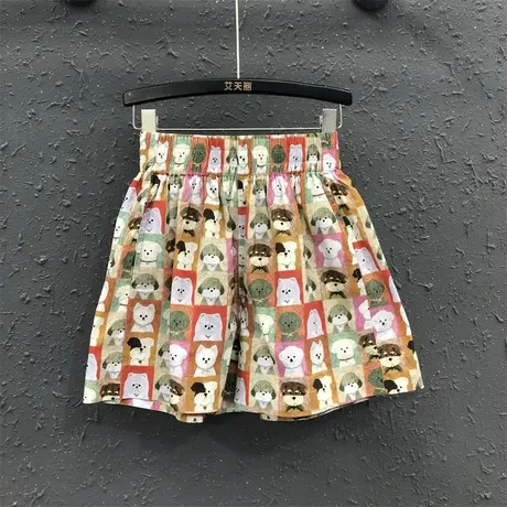 可爱印花设计感韩版高腰显瘦A字阔腿热裤女潮夏天薄款松紧腰短裤商品大图