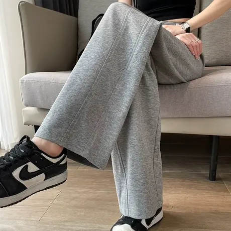 灰色阔腿裤女2023年春季新款高腰直筒宽松显瘦百搭休闲运动拖地裤图片