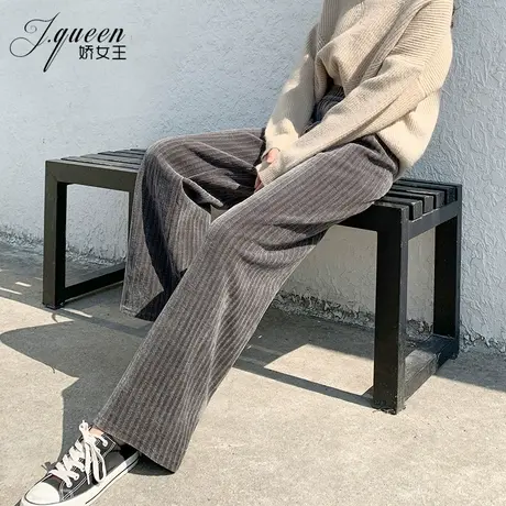 雪尼尔阔腿裤女加厚秋冬季宽松休闲条绒直筒裤高腰垂感灯芯绒裤子商品大图