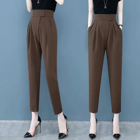 高腰哈伦裤女2023春秋新款小个子九分西装裤宽松小脚萝卜老爹裤图片