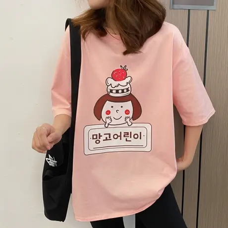 欧美复古短袖t恤女夏季纯棉宽松韩版ins半袖设计感小众港风上衣服商品大图