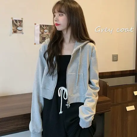 waitmore短款卫衣女2020春秋薄款宽松韩版潮ins原宿bf慵懒风外套商品大图