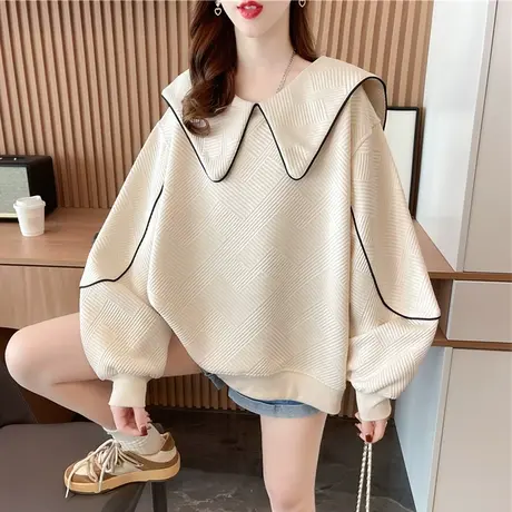 设计感小众娃娃领卫衣女春秋季韩版宽松薄款海军风华夫格上衣外套图片