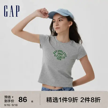 Gap女装夏季2023新款LOGO徽标刺绣正肩短袖T恤659467休闲上衣图片