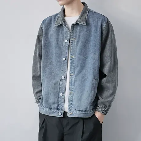 牛仔外套男春秋季宽松韩版bf风潮牌百搭拼色港味潮流复古工装夹克商品大图