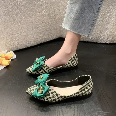 尖头单鞋女夏平底2023年新款春秋百搭鞋子小香风浅口四季豆豆瓢鞋商品大图