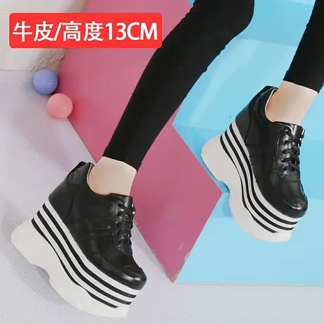小个子14CM内增高老爹鞋女款防水台松糕厚底小白鞋真皮高跟运动鞋图片