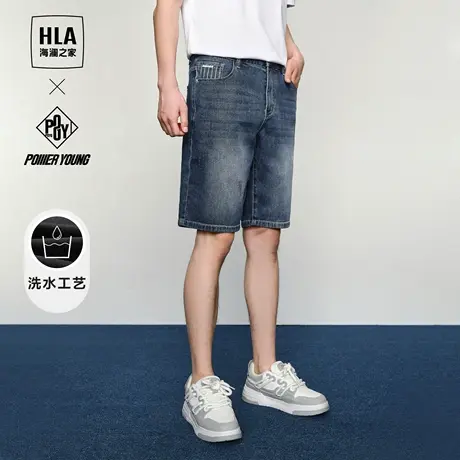 HLA/海澜之家POWER YOUNG系列牛仔中裤24春夏新中腰水洗短裤子男商品大图