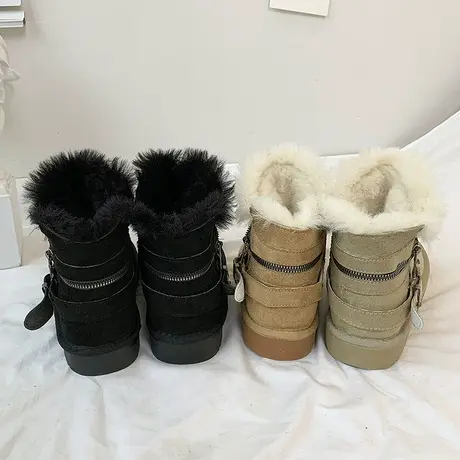 加绒加厚雪地靴女2024冬季新款保暖舒适棉鞋小众设计感厚度面包鞋图片