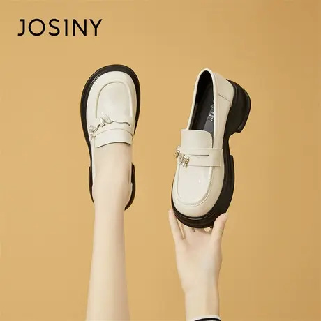 Josiny/卓诗尼厚底乐福鞋女款2024新款春季女鞋一脚蹬小皮鞋单鞋商品大图