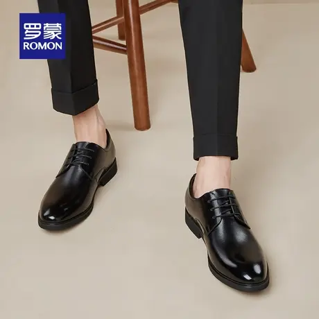 罗蒙男士商务低帮鞋2023秋季新款休闲简约皮鞋中青年防滑系带男鞋商品大图
