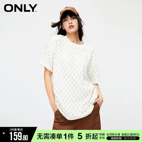 ONLY冬季简约休闲百搭字母刺绣宽松圆领T恤女|123301030商品大图