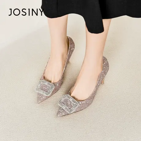 Josiny/卓诗尼浅口婚鞋2023秋季新款流光闪闪气质高跟新娘鞋女鞋商品大图