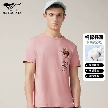 【商场同款】七匹狼男装短袖T恤夏季纯棉吸湿透气时尚圆领体恤衫商品大图