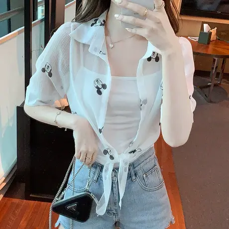 雪纺衫女上衣短袖披肩夏季配裙子短款防晒开衫时尚洋气外搭罩衫女图片