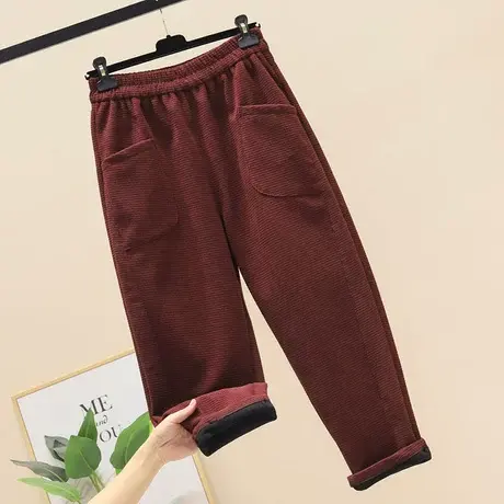 灯芯绒裤子女秋冬加绒加厚休闲裤女哈伦裤小脚裤松紧腰条绒女裤潮商品大图