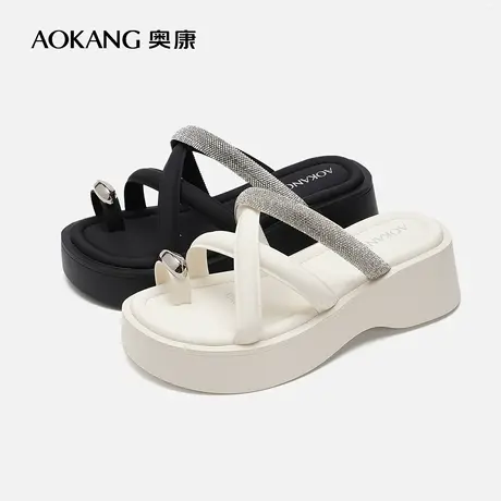 【门店发货】奥康拖鞋 新款真皮防滑一字拖平底柔软女鞋商品大图