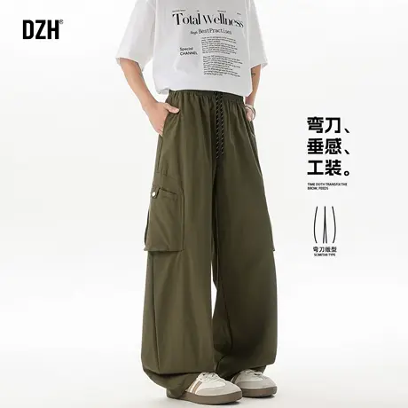 男生军绿色工装裤男直筒宽松2025新款休闲弯刀裤百搭长裤阔腿裤子商品大图