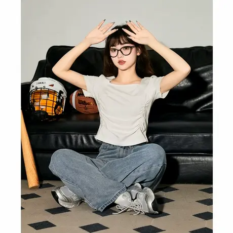 唐狮2024新款短袖T恤女夏季设计感短款上衣女韩版chic小众体恤sz商品大图