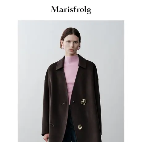 【商场同款】玛丝菲尔2023年冬季新款雾粉色半高领羊毛修身针织衫商品大图