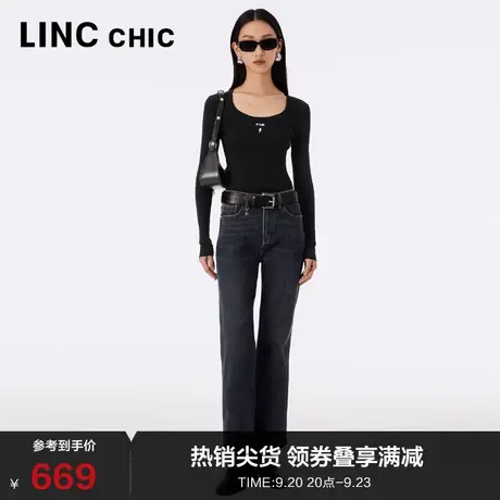 LINCCHIC金羽杰牛仔裤2023年新款女中高腰直筒牛仔裤女S233JE485Y商品大图