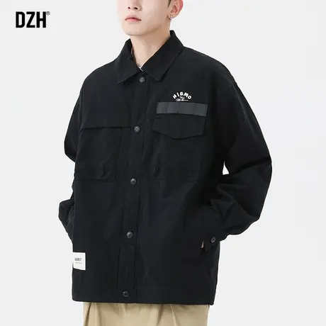 男士黑色外套男春秋款美式复古纯棉夹克男款潮流百搭宽松休闲上衣商品大图