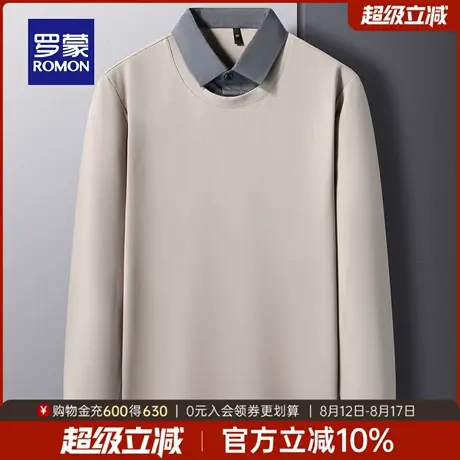 罗蒙男士假两件针织衫2025秋季新款翻领日常通勤简约毛衣商务上衣图片