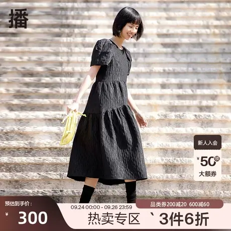 播夏季新款简约圆领皱感肌理感连衣裙女DDP2LD4331图片
