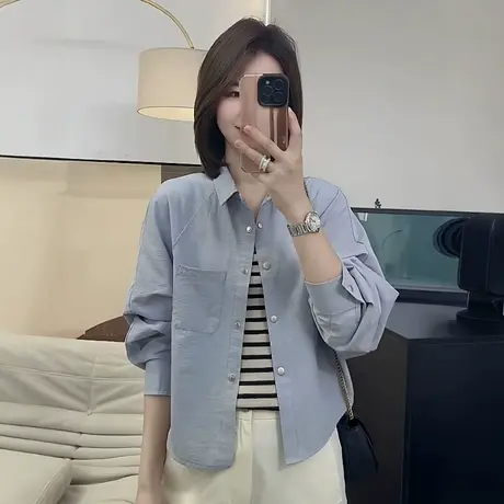 龟背设计感衬衫短款薄款外套女秋季2025新款休闲简约遮肉衬衣上衣商品大图