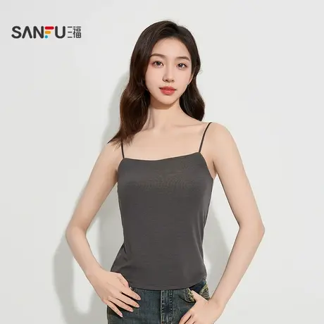 三福 女秋季一字吊带带杯背心 简约易搭外穿修身上衣504673商品大图