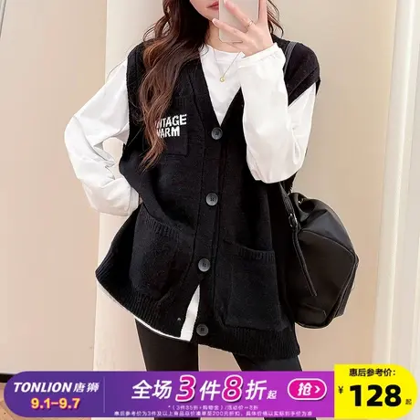 唐狮2025秋冬毛衣女休闲设计宽松V领开衫马甲春秋外穿高级感百搭商品大图