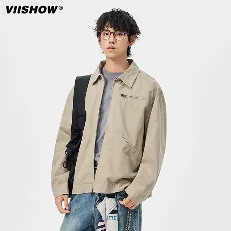 VIISHOW复古翻领水洗牛仔夹克男2025秋款宽松休闲百搭工装外套男商品大图