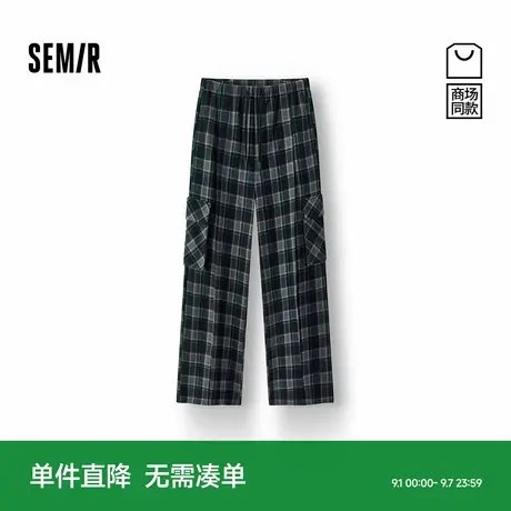 商场同款|森马休闲裤女冬季格纹宽松阔腿工装裤2025新款复古卫裤图片