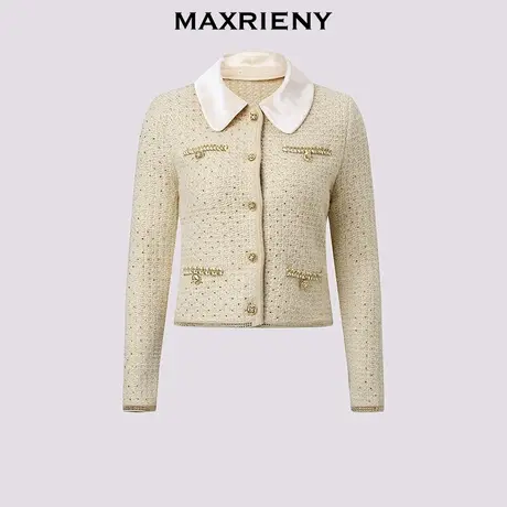 【奥莱】MAXRIENY鎏金小香外套烫钻花纱羊毛上衣小香风穿搭商品大图