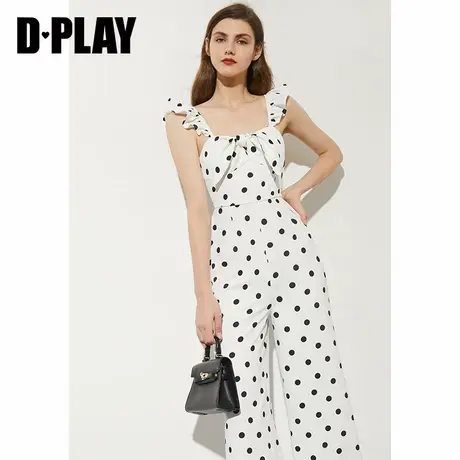DPLAY德帕拉秋新款白底黑波点甜美蝴蝶结连体裤高腰阔腿长裤商品大图