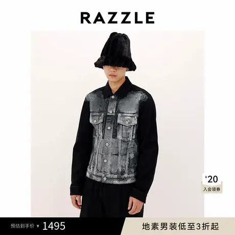 RAZZLE 地素男装黑色秋季牛仔印花外套商品大图