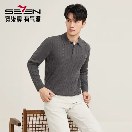 【半开襟polo领】柒牌套头毛衫2025秋冬新款宽松年休闲上衣针织衫图片