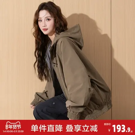 唐狮2026秋冬外套女式连帽双面穿夹克休闲时尚百搭女式上衣高级感商品大图