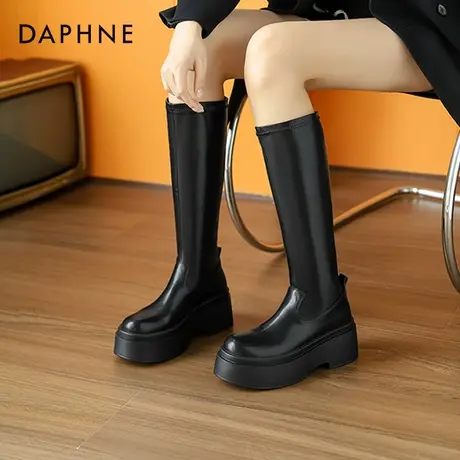 达芙妮长筒靴女2023早秋新款增高显瘦弹力靴女不过膝长靴厚底靴女商品大图