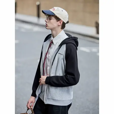 唐狮春秋季新款外套男字母刺绣撞色设计感休闲风连帽开衫卫衣TMTA图片