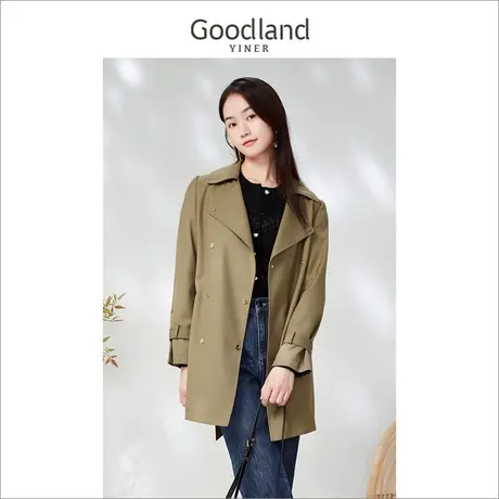 音儿美地女装2023春季新款复古英伦收腰设计感中长款风衣商品大图